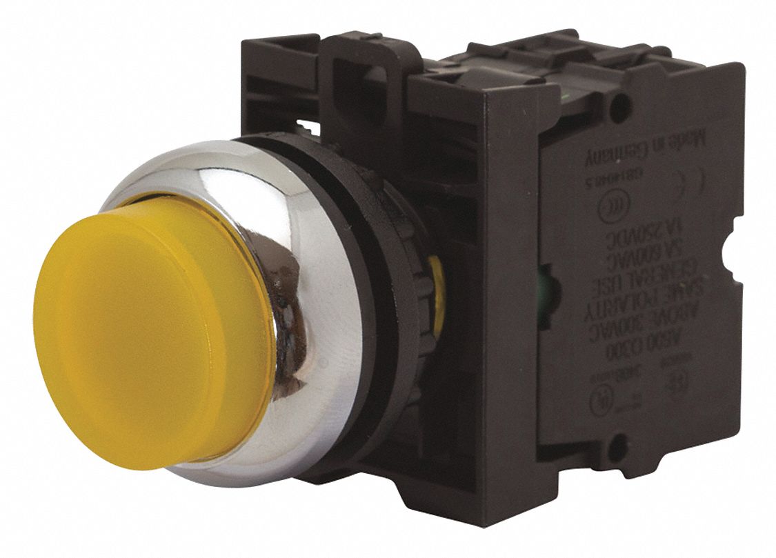Extended Push Button: Yellow, 22 mm Mounting Size, Non-Metallic, Maintained