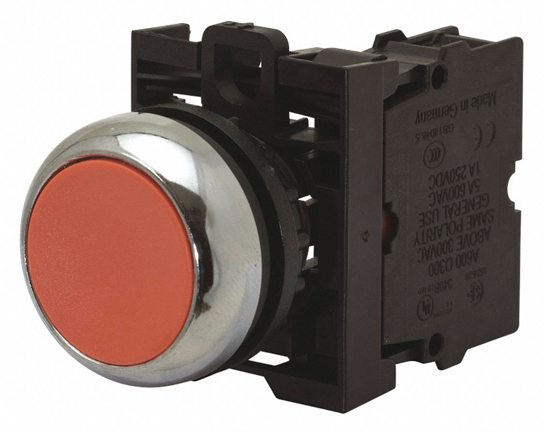 Flush Push Button, Red, Non-Illum, 22mm