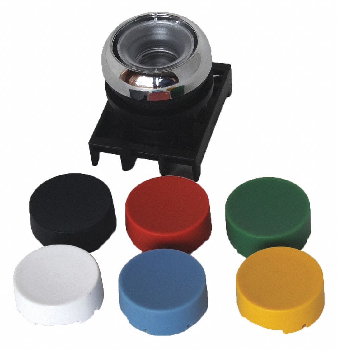FlushPushButton, Blk, Grn, Rd, Wht, Ylw, 22mm