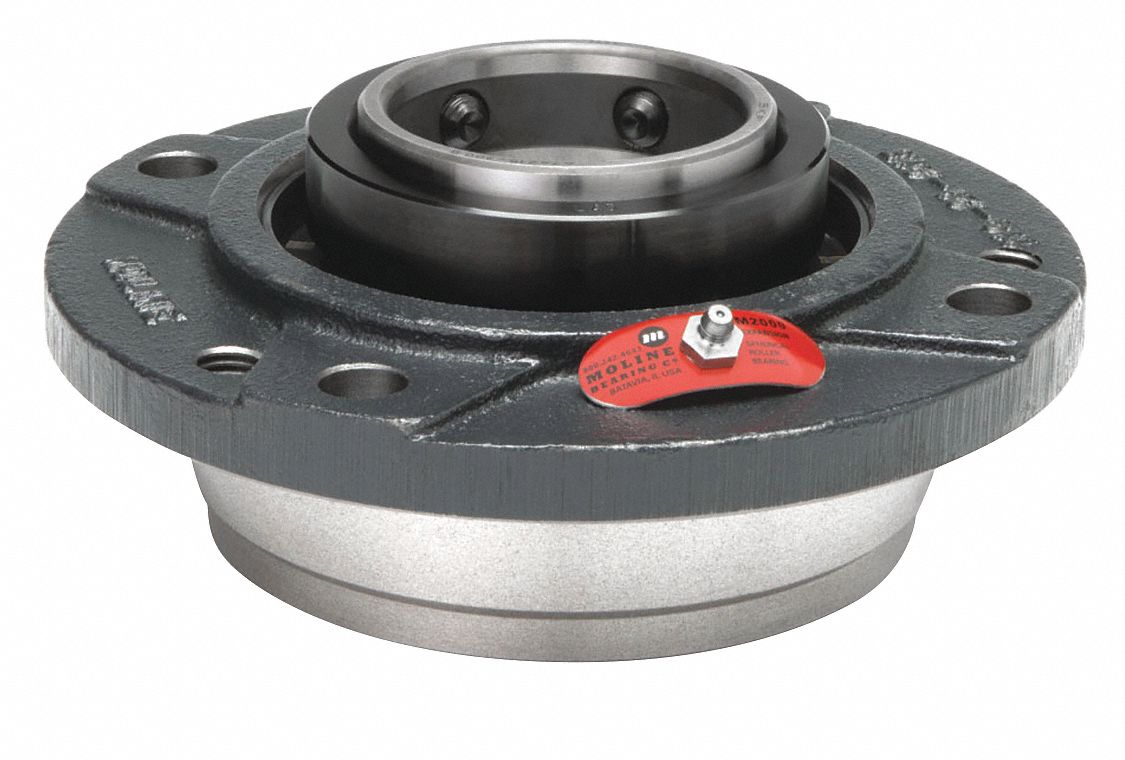 Flange Bearing: Spherical Roller, 1 1/2 in Bore, Cast Iron, Set Screws, 5 1/4 in Lg