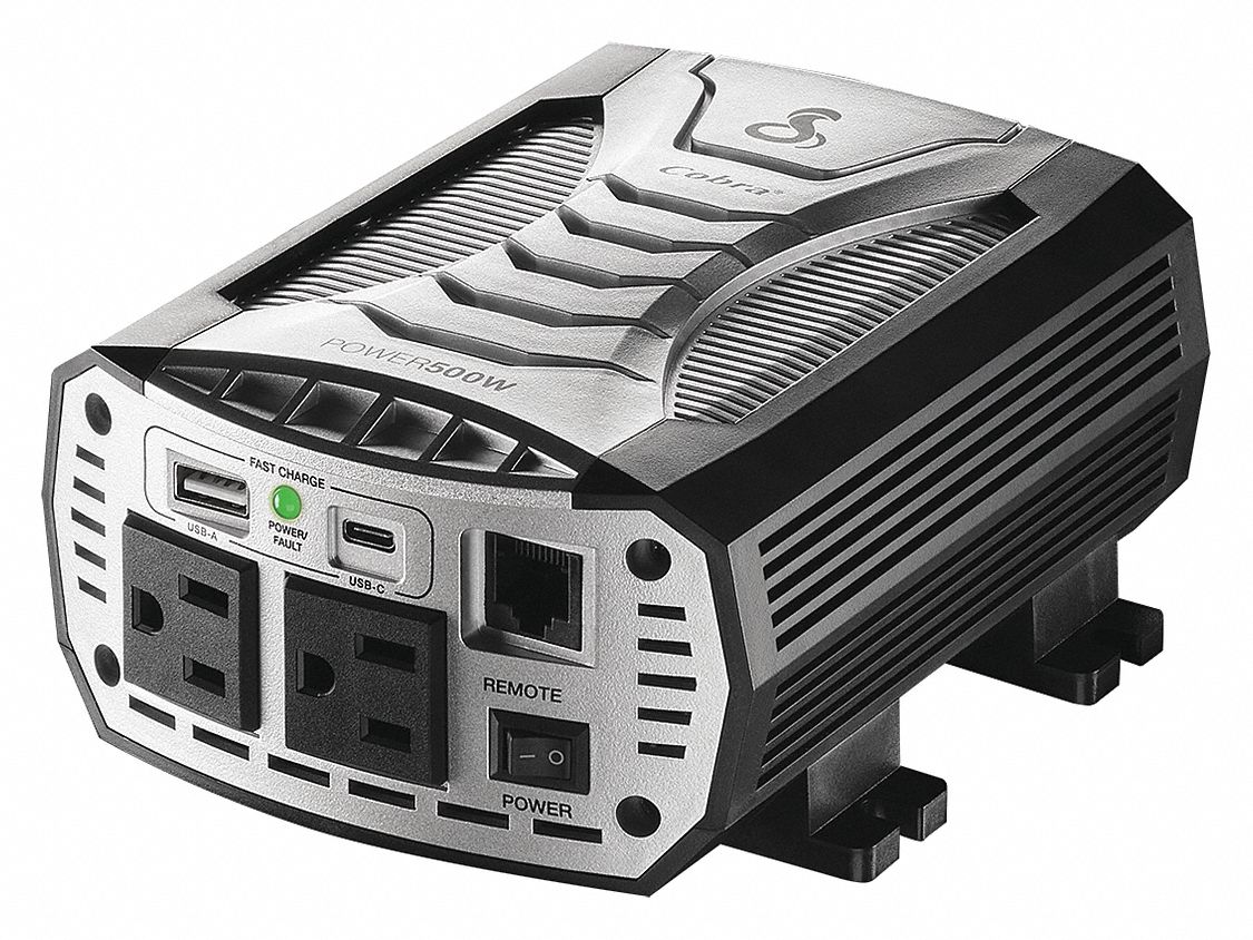Inverter: Modified Sine Wave, Input Terminals, 500 W Continuous Output Power, 4 Outlets, 60 Hz