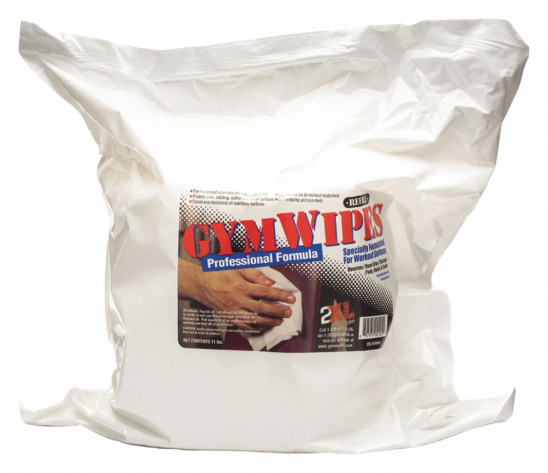 Gym Wipes: Bag, 700 ct Container Size, 12 1/2 in x 11 in Sheet Size, Ready to Use, Quat, 4 PK