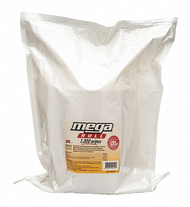 Cleaning Wipes: Bag, 1,200 ct Container Size, 12 1/2 in x 11 in Sheet Size, Ready to Use, 2 PK