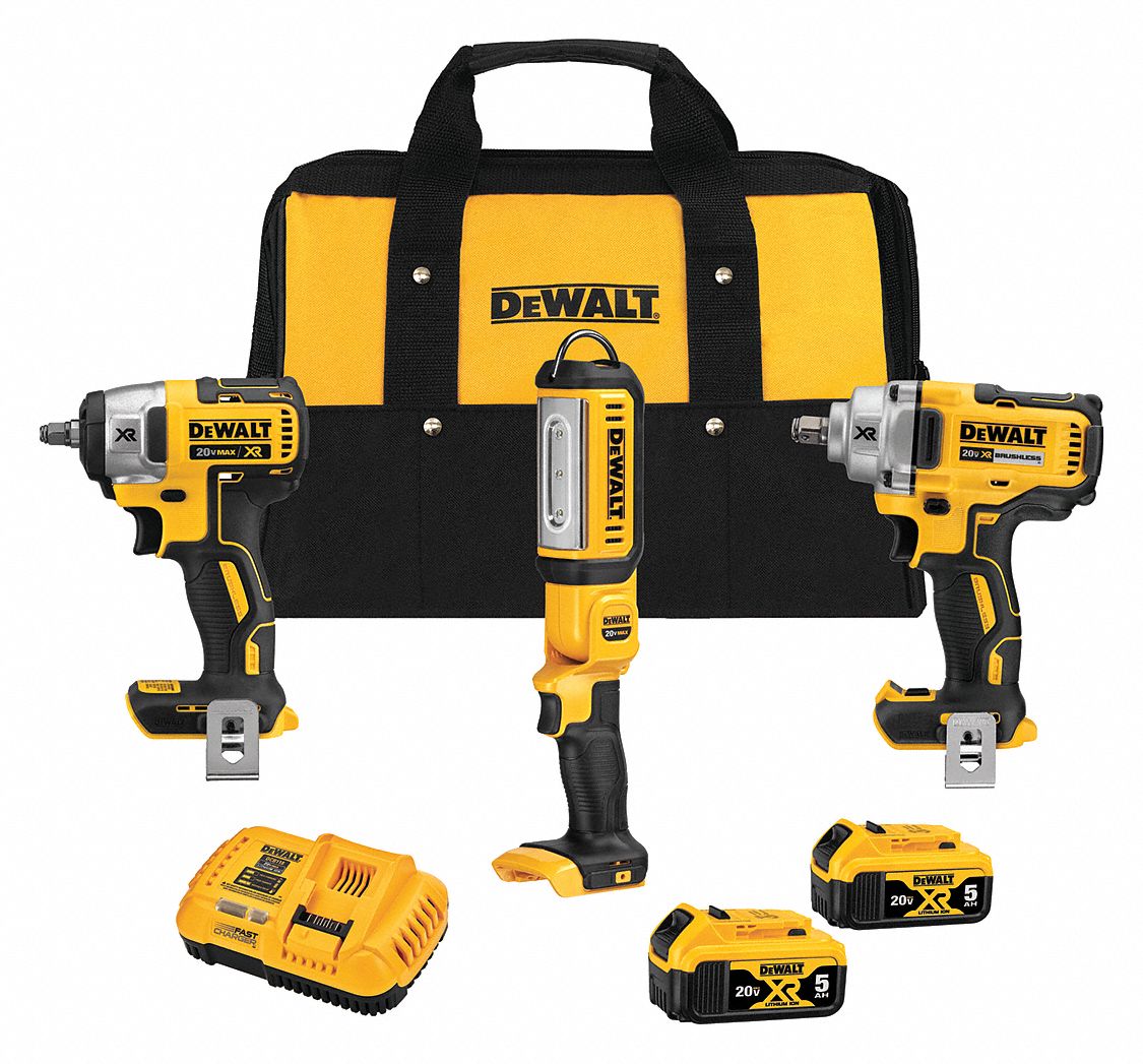 DEWALT, 3 Tools, Impact Wrench/Work Light, Cordless Tool Combination Kit -  60KA46|DCK302P2 - Grainger, image size:1125x1047