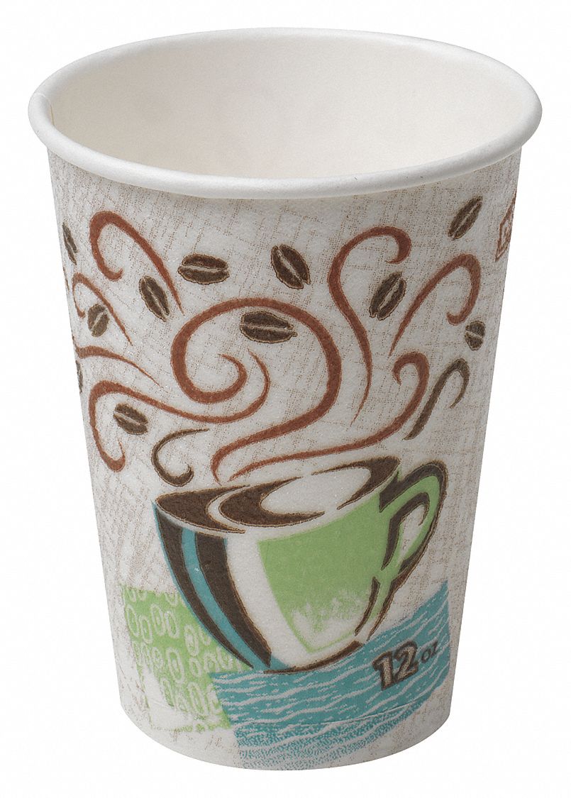 Disposable Hot Cup: 12 oz Capacity, Multi, Paper, Individually Wrapped, 1, 000 PK