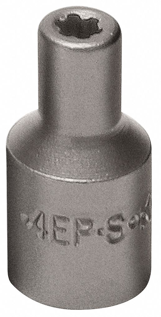 Nonsparking Socket: 1/4 in Drive Size, E4 Socket Size, 6-Point, Std