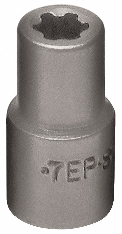 Nonsparking Socket: 1/4 in Drive Size, E7 Socket Size, 6-Point, Std