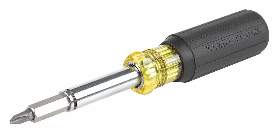 MULTI-BIT SCREWDRIVER, PHILLIPS/SLOTTED/SQUARE/TORX TIP, 8 TIPS, 7 3/4 IN OVERALL L