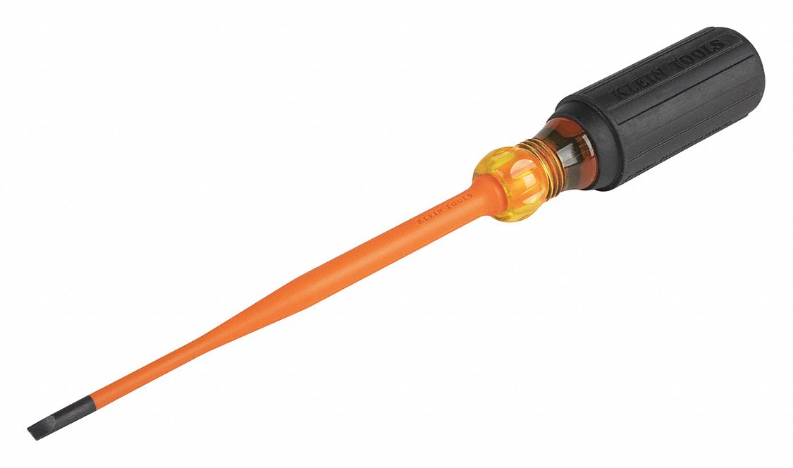 SLIM-TIP INSULATED SCREWDRIVER, 3/16 IN TIP SIZE, 10 1/4 IN OVERALL L, 6 IN SHANK L