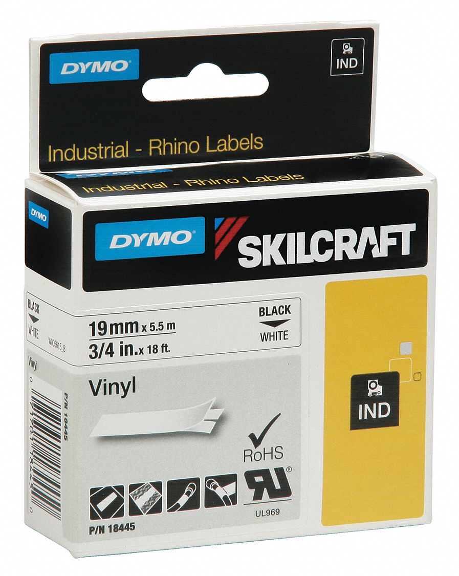 Combined Label and Ribbon Cartridge: 3/4 in x 5 ft, Vinyl, White