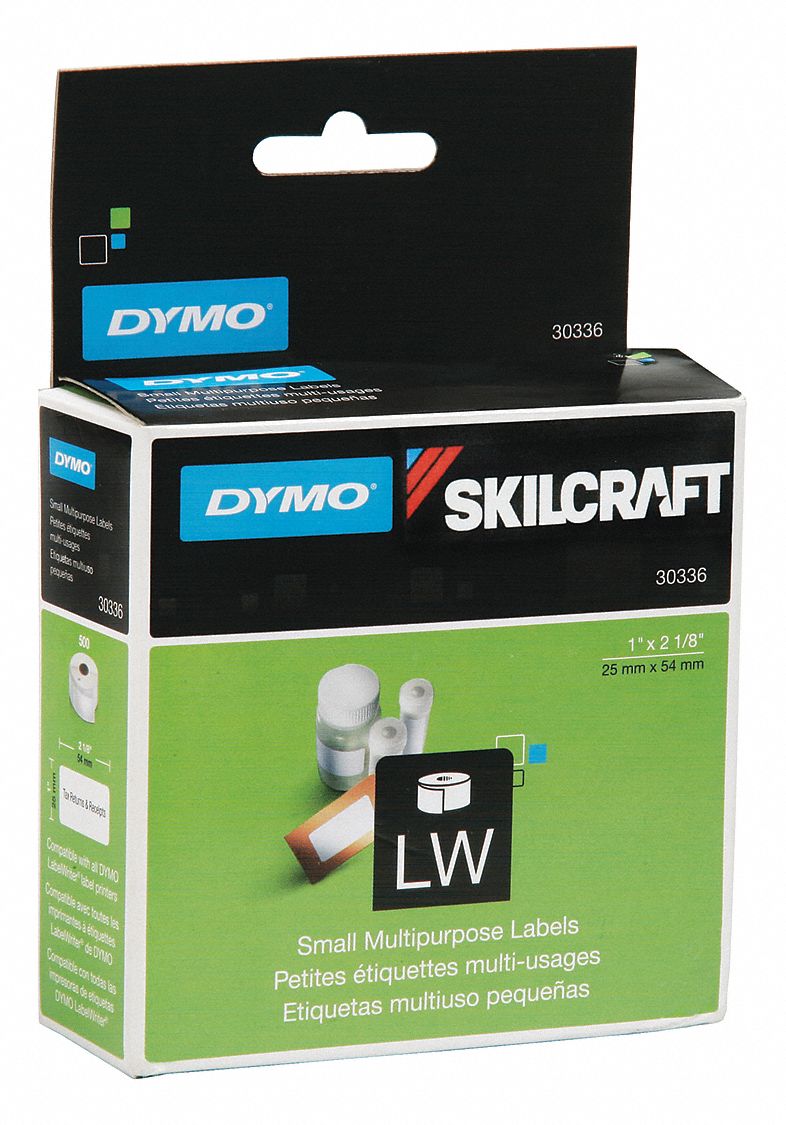 Pre-Cut Label Stock Roll: 1 in x 2 1/8 in, Rubber, 500 Labels, 450/550/550 Turbo/5XL