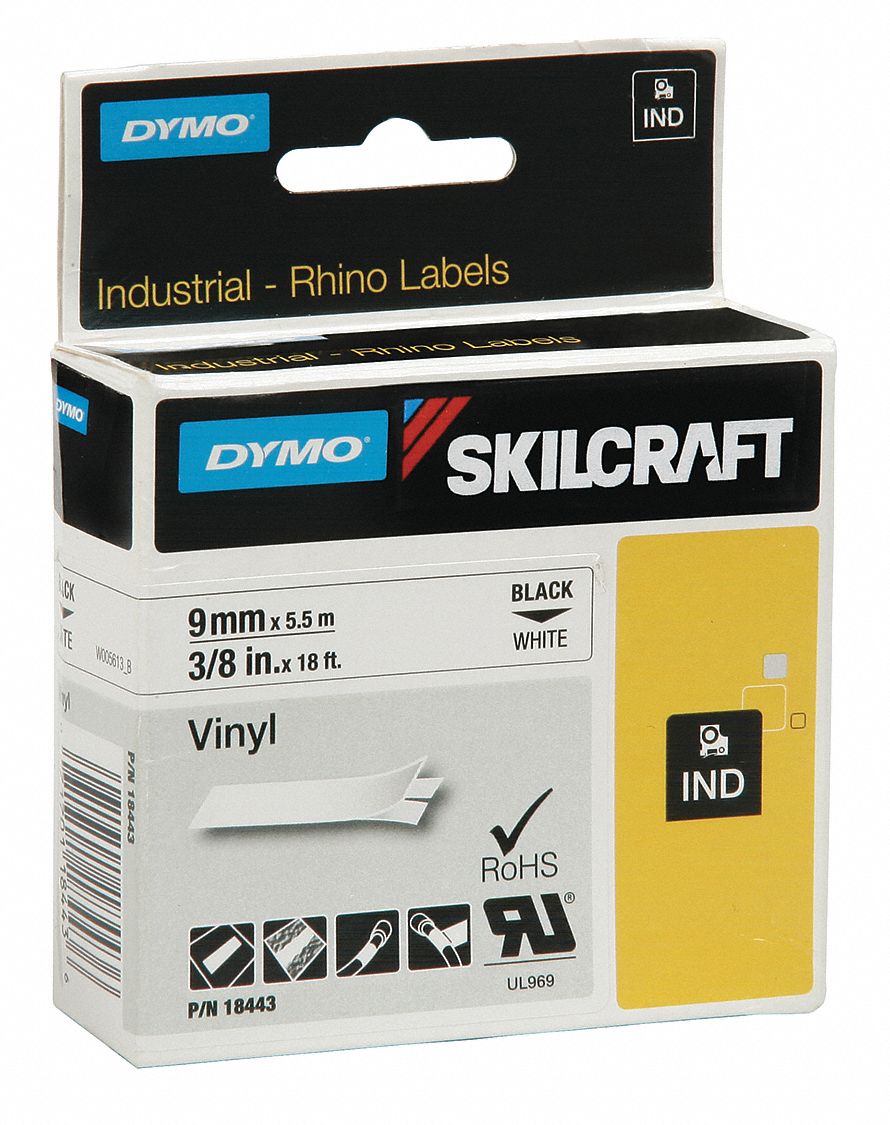 Combined Label and Ribbon Cartridge: 3/8 in x 5 ft, Vinyl, White