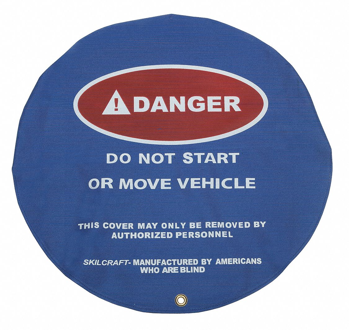 Lockout Steering Wheel Cover: Danger, Do Not Start or Move Vehicle, ANSI/OSHA, Blue