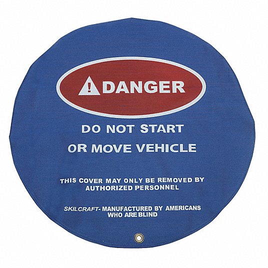 Lockout Steering Wheel Cover: Blue, Do Not Start Or Move Vehicle, 16 in Dia