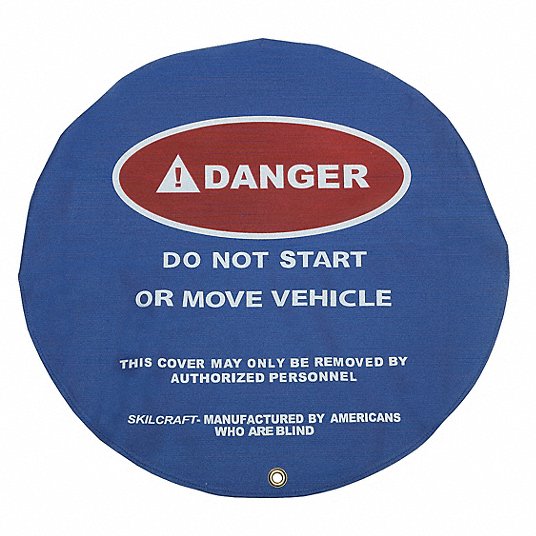Lockout Steering Wheel Cover: Blue, Do Not Start Or Move Vehicle, 20 in Dia