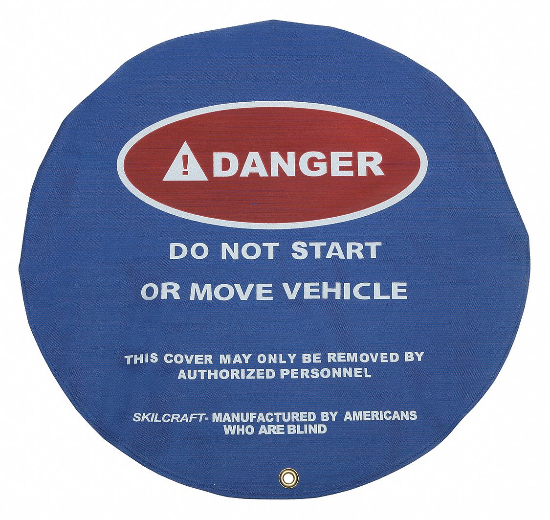 Lockout Steering Wheel Cover: Danger, Do Not Start or Move Vehicle, ANSI/OSHA, Blue