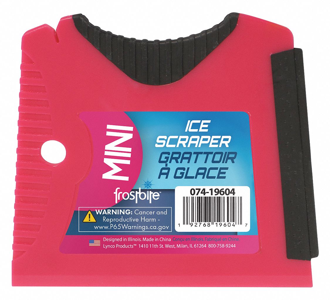 Mini Ice Scraper: Fixed Handle, 4 in Handle Lg, 3 7/8 in Scraper Blade Wd