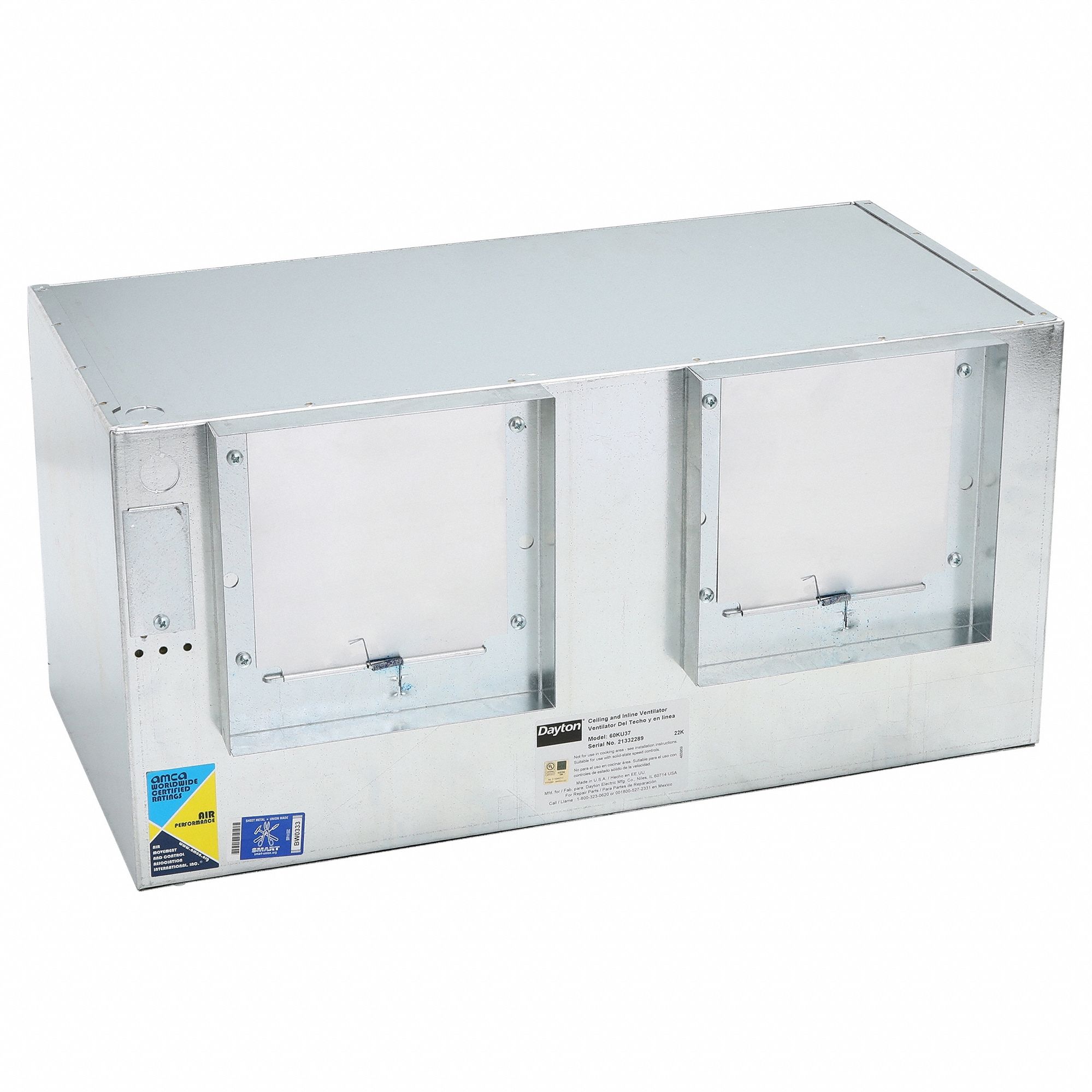 In-Line Ceiling Exhaust Fan: 827 cfm @ 0.100 in SP, Square Duct, 8 in x 8 in, 352 W, 1 Speeds