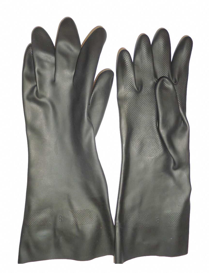 CHEMICAL RESISTANT GLOVES, 25 MIL, 12 IN LENGTH, FISH SCALE, L, BLACK