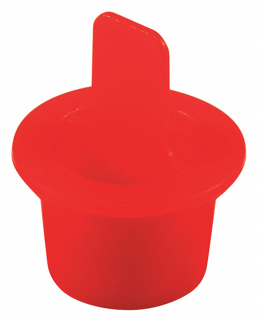 Center Pull-Tab Tapered Plug: LDPE, For 0.422 in to 0.486 in Hole, Red, 0.41 in Plug Lg, 1, 000 PK
