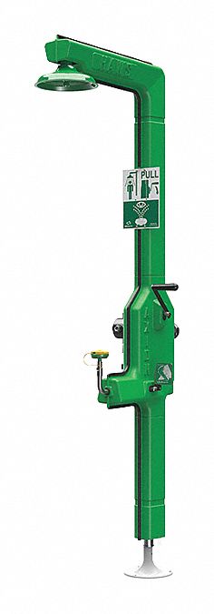 Shower with Eyewash: Floor Mnt, No Bowl, Galvanized Steel Pipe, Plastic Showerhead, 120 V AC