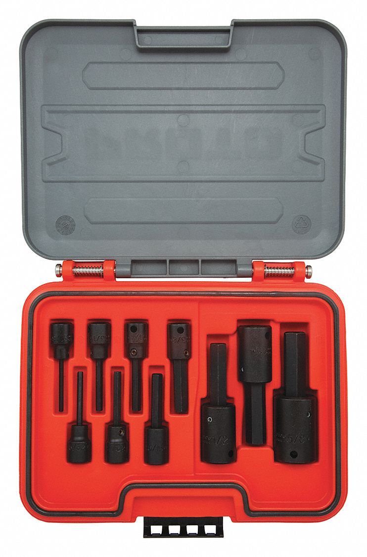 WESTWARD BIT HEX SOCKET SET 1/2IN DR 10 P - Socket Bit Sets - WSWHSK1210L