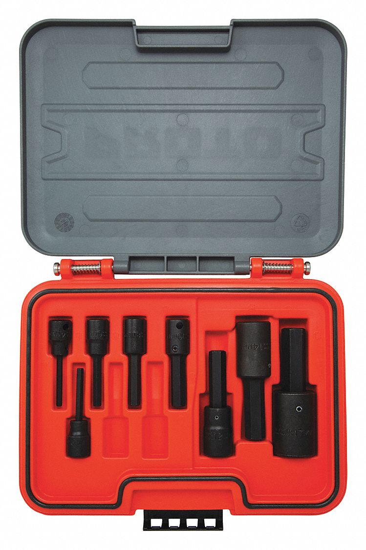 HEX BIT SET,3/8IN,1/2INDRIVE,10PCS,MTRIC