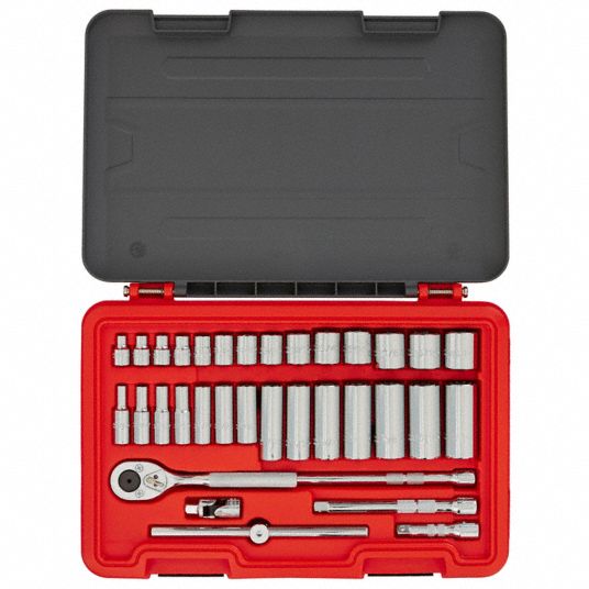 PROTO Socket Set: 3/8 in Drive Size, 63 Pieces, 1/4 in to 1 in, 5.5 mm ...