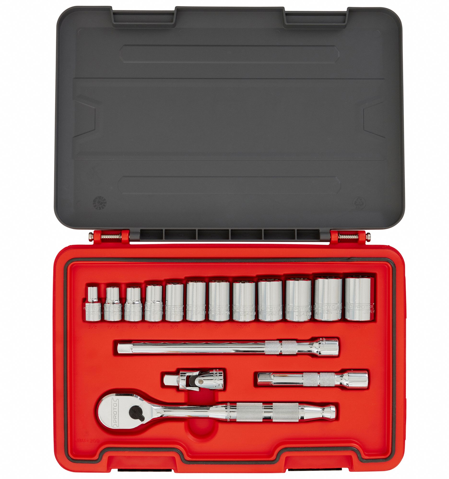 SOCKET SET,1/2IN DRIVE,16PCS.,SAE,12 PT.