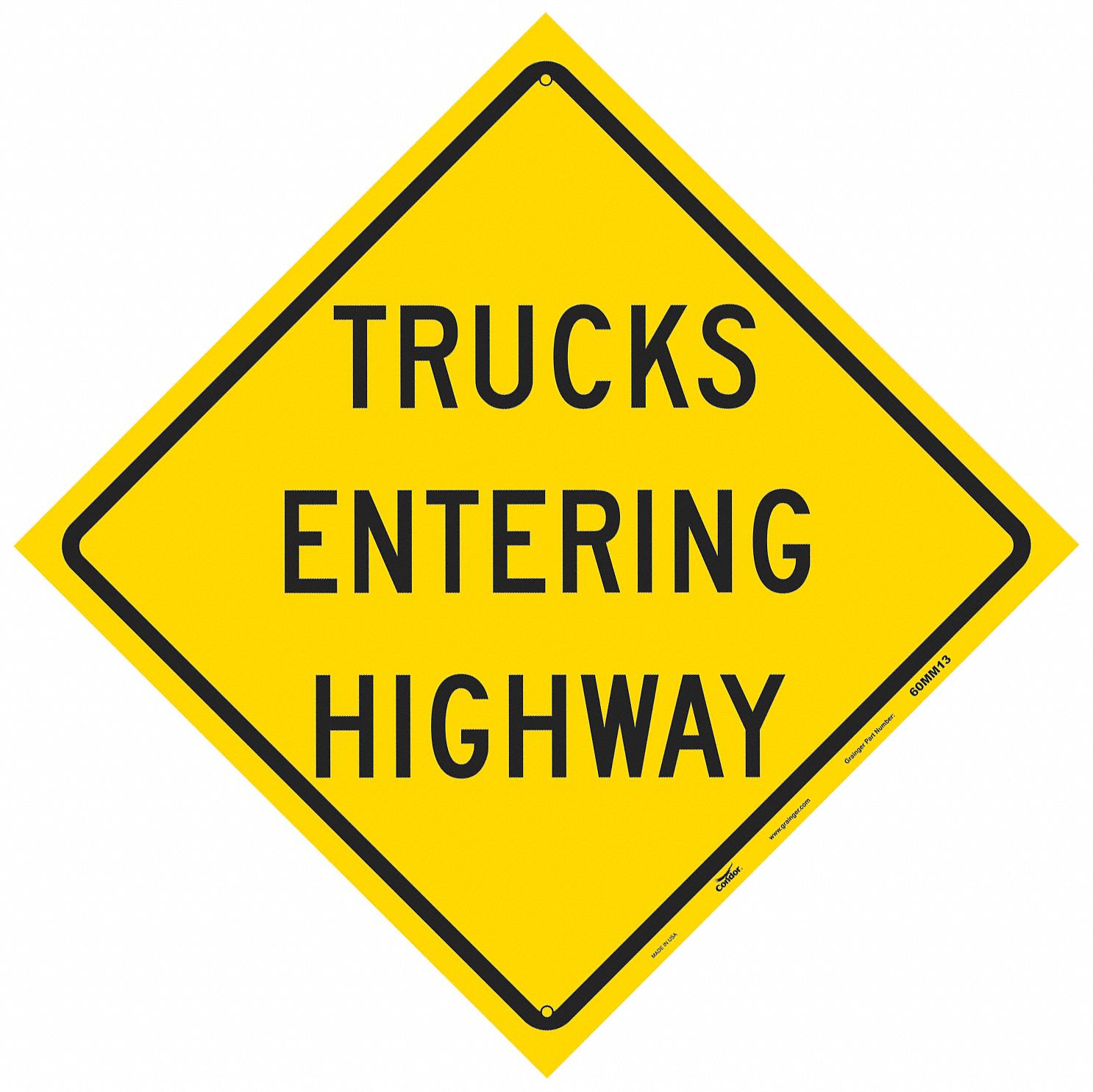 Reflective Aluminum Traffic Sign: 36 in x 36 in Nominal Sign Size, Aluminum, 0.080 in, W42-7 MUTCD