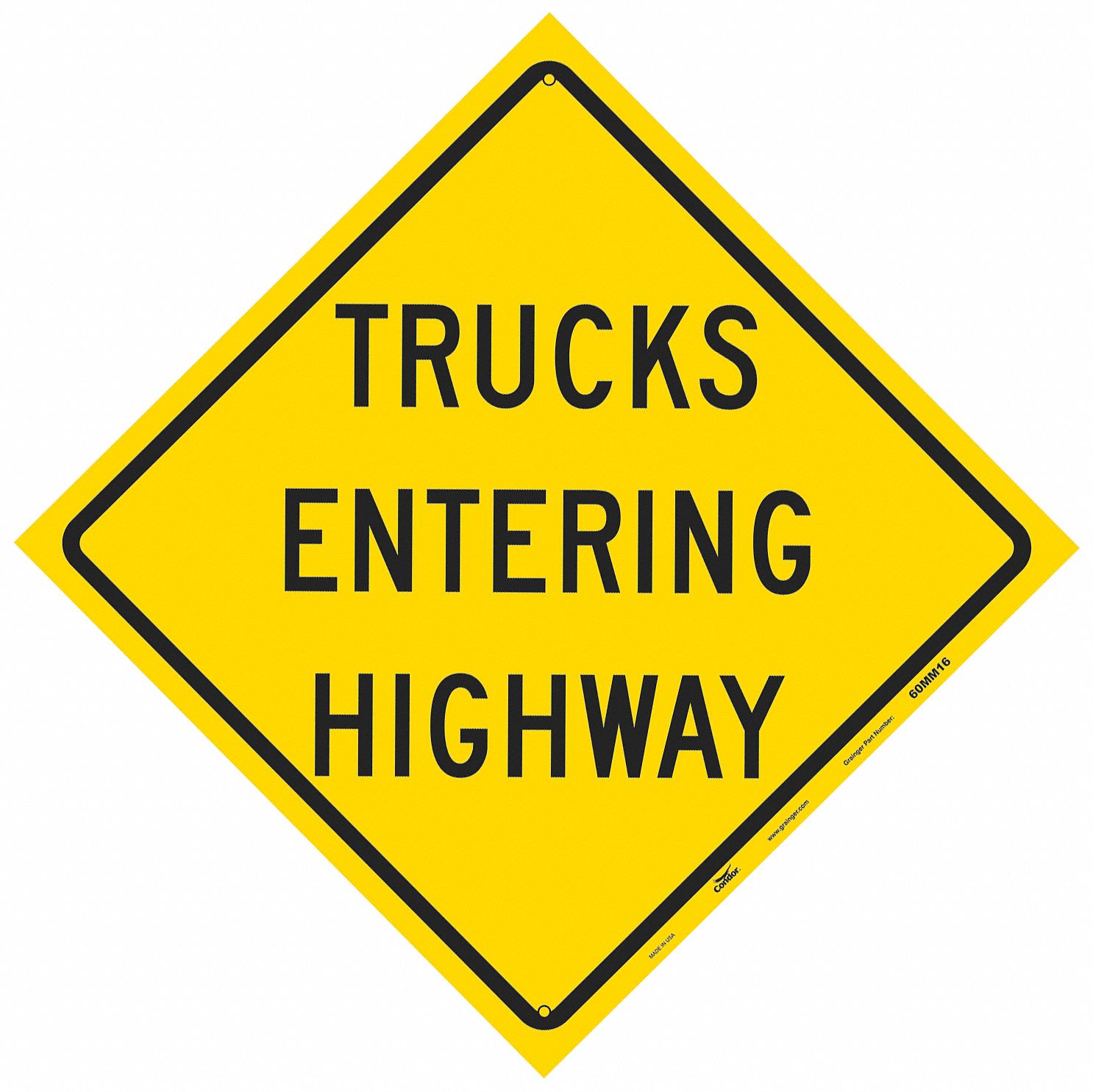 Reflective Aluminum Traffic Sign: 36 in x 36 in Nominal Sign Size, Aluminum, 0.080 in, W42-7 MUTCD