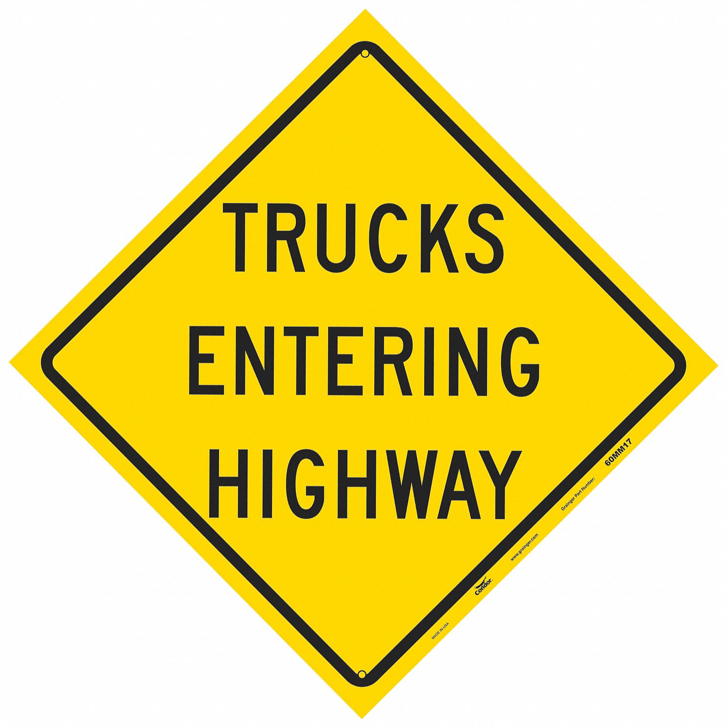 Reflective Aluminum Traffic Sign: 48 in x 48 in Nominal Sign Size, Aluminum, 0.080 in, W42-7 MUTCD