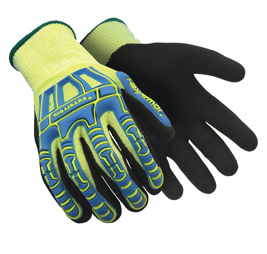 MECHANICS GLOVES, M (8), FULL FINGER, NITRILE, ANSI IMPACT LEVEL 1, ELASTIC CUFF