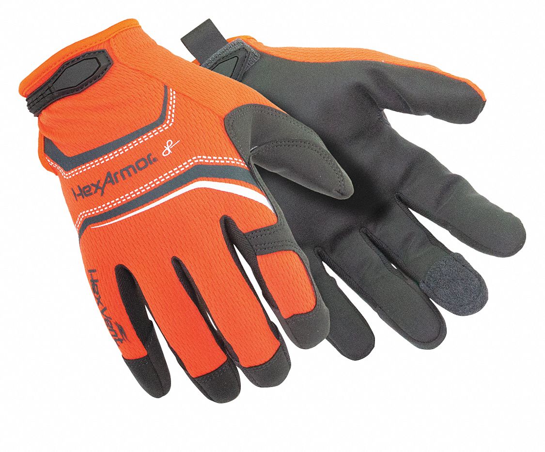 HEXARMOR Mechanics Gloves: S ( 7 ), Mechanics Glove, Synthetic Leather,  ANSI Cut Level A5, 1 PR