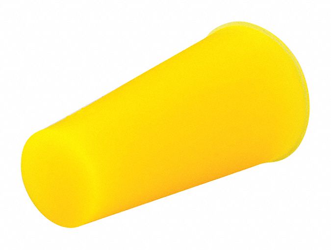 Tapered Plug: Silicone, For 0.25 in to 0.375 in Hole, Yellow, 0.375 in Plug Dia at Top, 100 PK