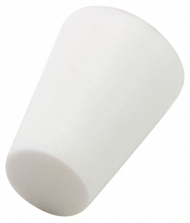 Tapered Plug: Silicone, For 0.25 in to 0.375 in Hole, White, 0.375 in Plug Dia at Top, Solid, 100 PK