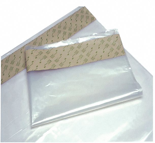 Trash Bags: 24 in Overall Wd, 27 in Overall Ht, Polyethylene, Adhesive Strip, 100 PK