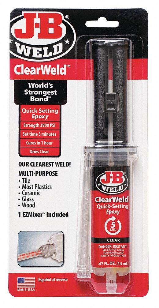 JB WELD Epoxy Adhesive, Syringe, 0.47 oz, Clear, 5 min Work Life