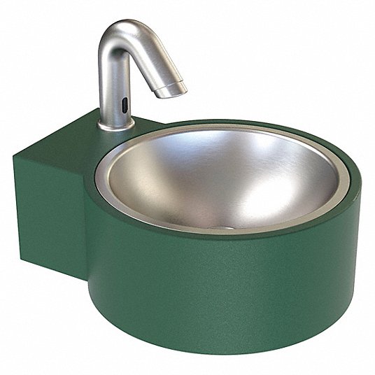 Wall-Mounted Outdoor Hand Sink: Wash-N-Go(TM), 0.5 gpm Flow Rate, Deck, 6 1/2 in Bowl Dp, 16 ga