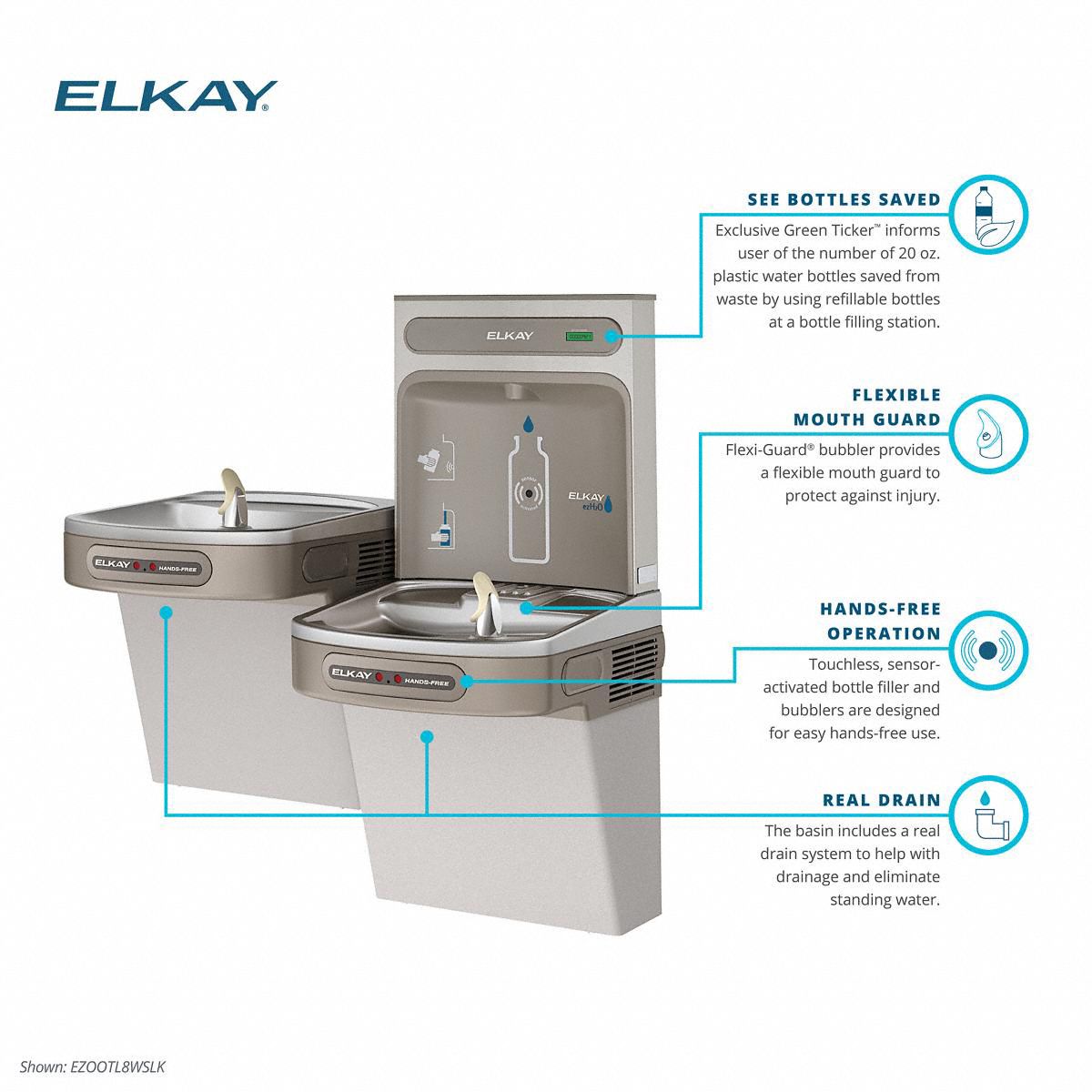 ELKAY Drinking Fountain with Bottle Filler OnWall, Refrigerated, 39 1