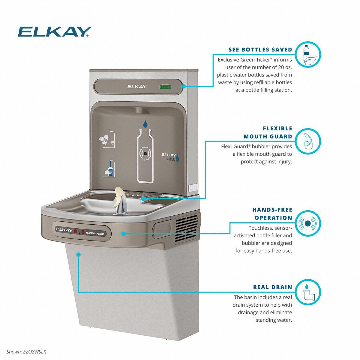 ELKAY Drinking Fountain with Bottle Filler OnWall, Refrigerated, 39 1