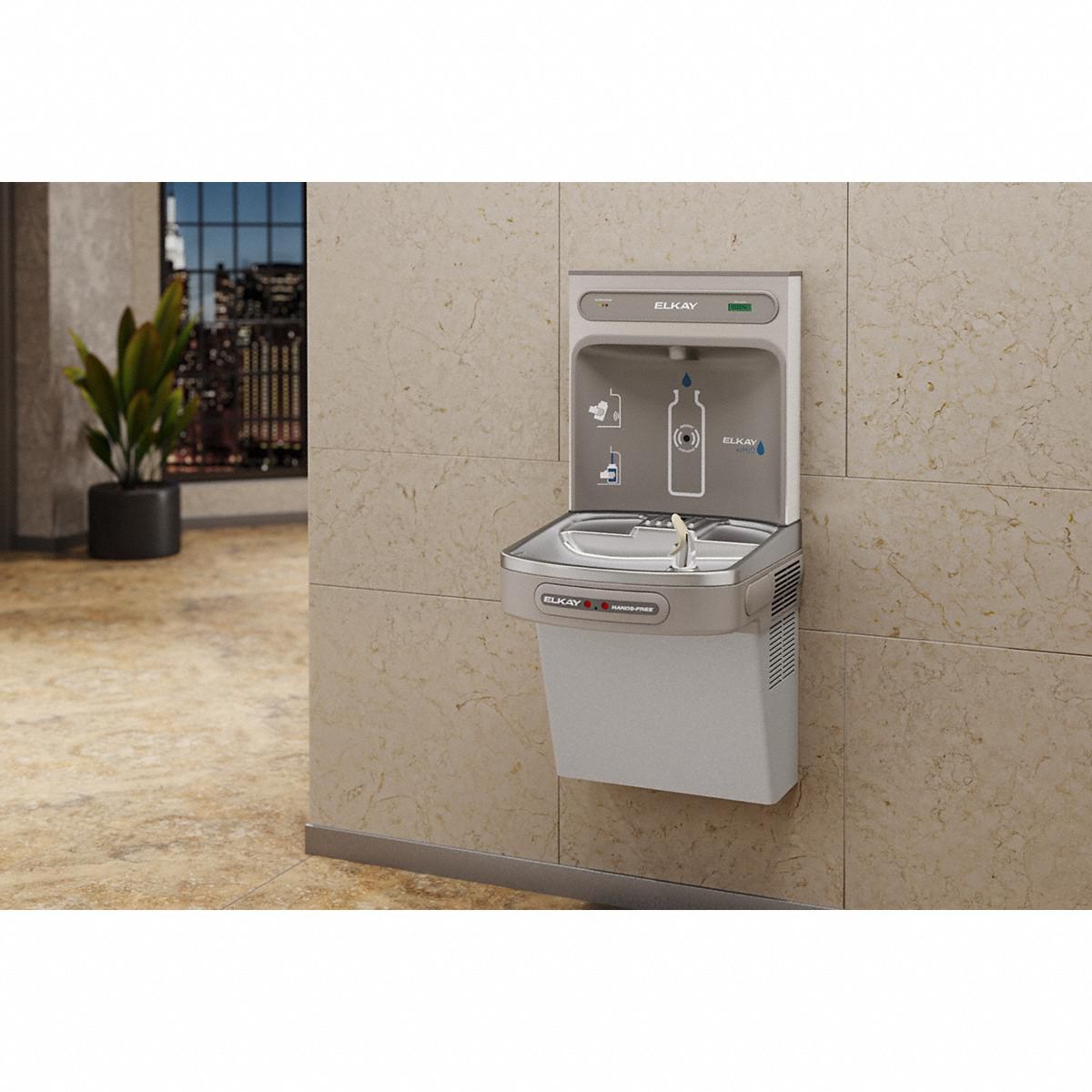 ELKAY Drinking Fountain with Bottle Filler OnWall, Refrigerated, 39 1