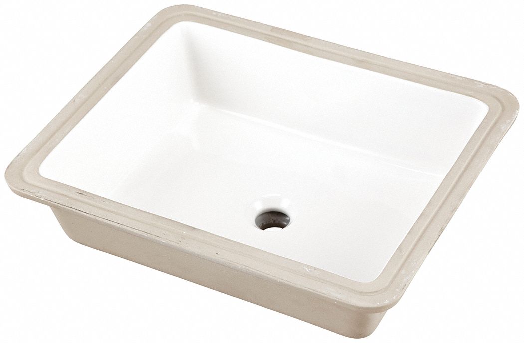 Bathroom Sink: White, Vitreous China, 19 5/8 in Overall Lg, 15 1/2 in Overall Wd, 1 Bowls