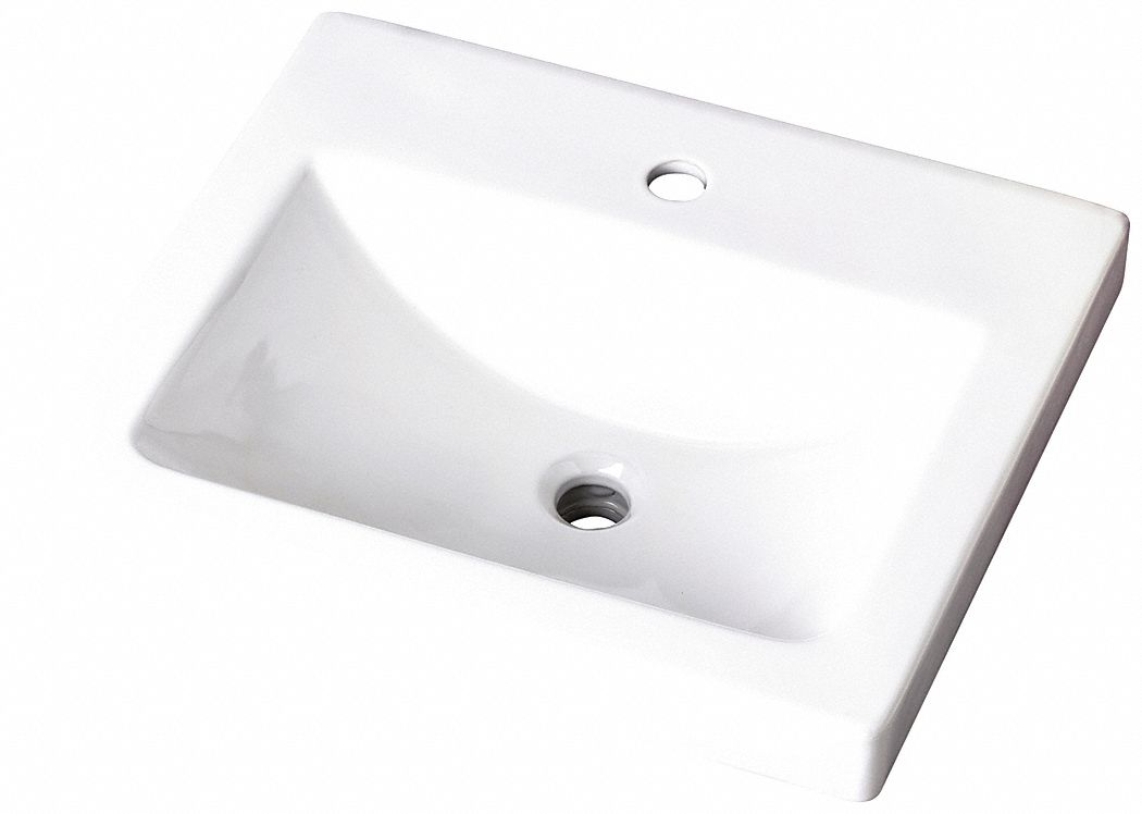 Bathroom Sink: White, Vitreous China, 20 7/8 in Overall Lg, 17 3/4 in Overall Wd, Single Hole