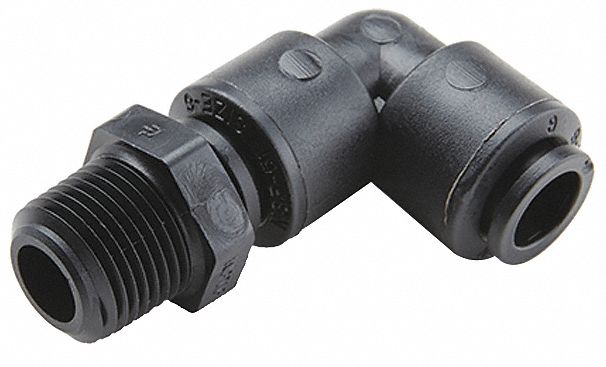 Push-Fit Elbow Fitting: Elbow, 1/4 in OD 1/4 in Pipe Size, Push-to-Connect x MNPTF, PVDF