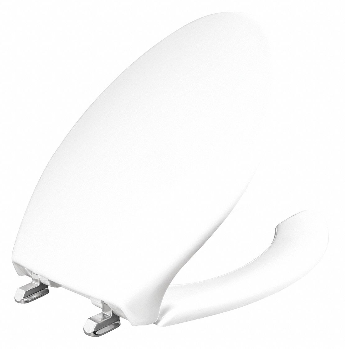 Toilet Seat: Open, Cover Included, Stainless Steel, Self-Sustaining Check, 2 1/4 in Seat Ht, White