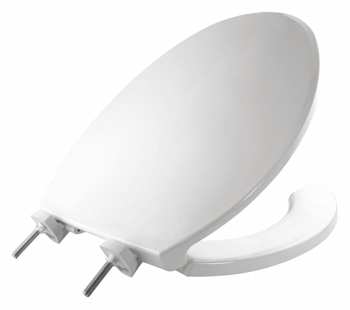 Toilet Seat: Open, Cover Included, Plastic, Self-Sustaining Check, 1 15/16 in Seat Ht, White