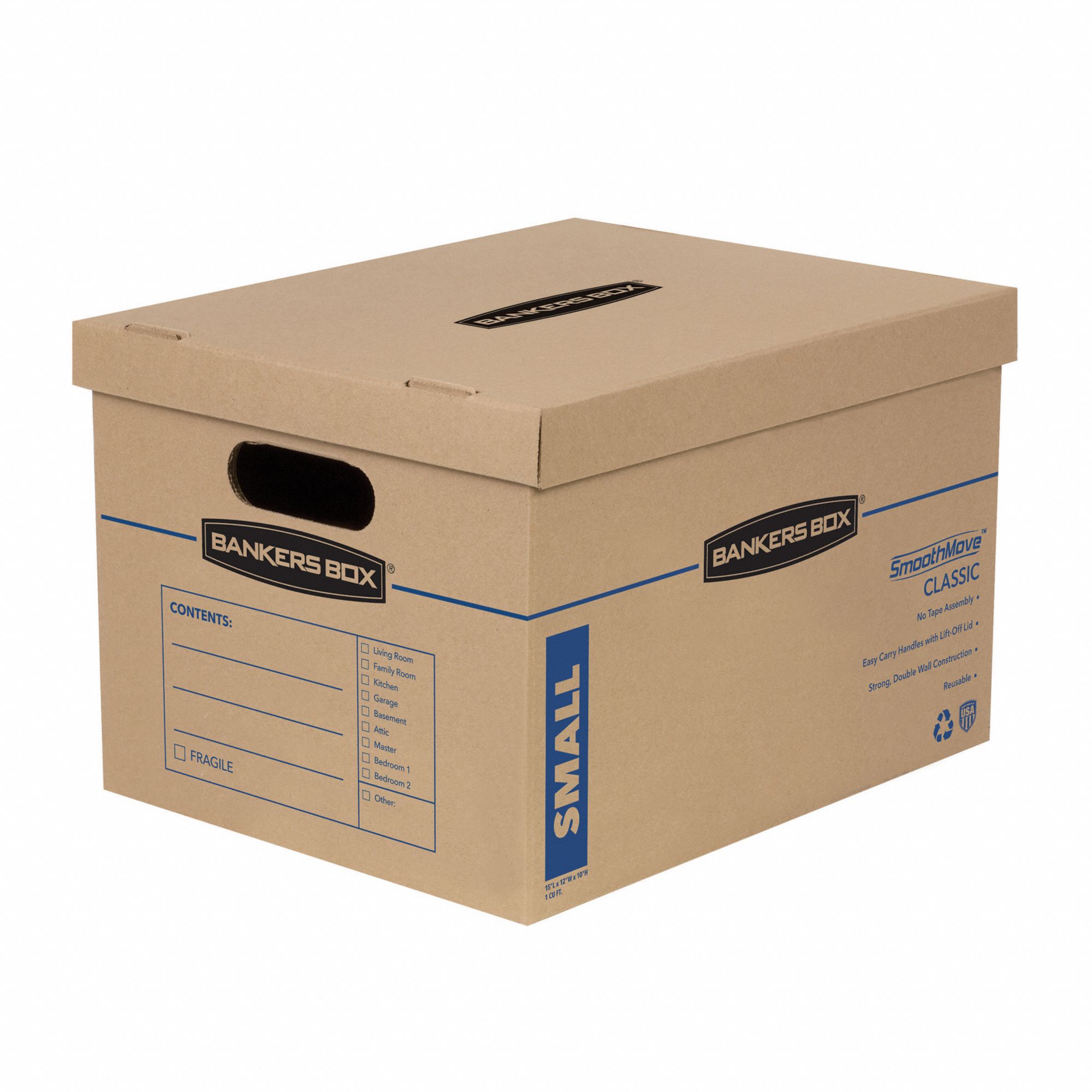Moving Box: 15x12x10 in, 32 ECT, Double Wall, Classic Moving Box, Lid Closure, 15 PK
