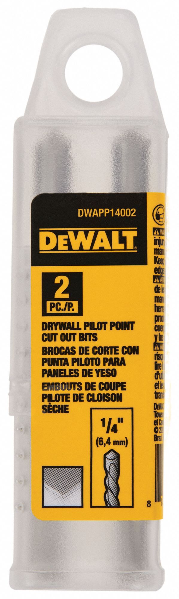 DEWALT Cut Out Bit High Speed Steel 1 4 in Drill Bit Dia 43 mm Cutting Dp Drywall 2 PK