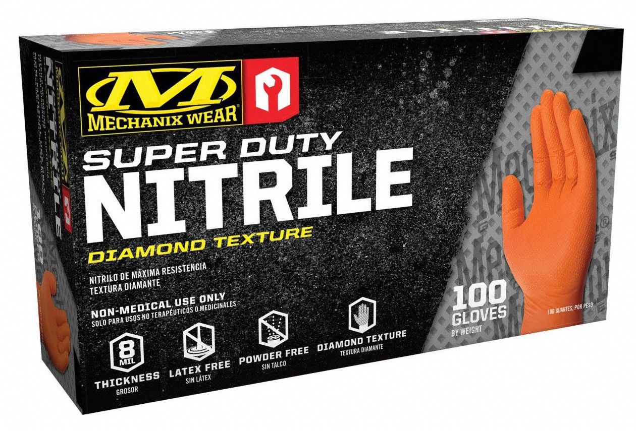 MECHANIX WEAR Diposable Gloves: Gen Purpose, M ( 9 ), 8 mil, Powder-Free,  Nitrile, Diamond, 100 PK